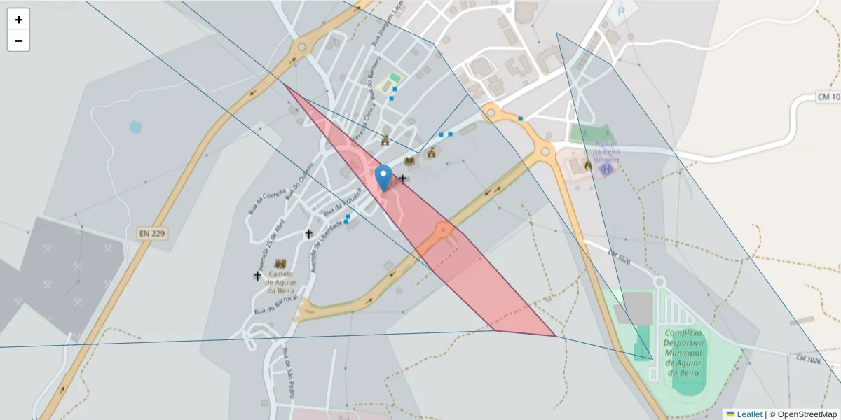 Mapa detalhado do código postal 3570-999 com limites, códigos postais vizinhos e agências dos correios