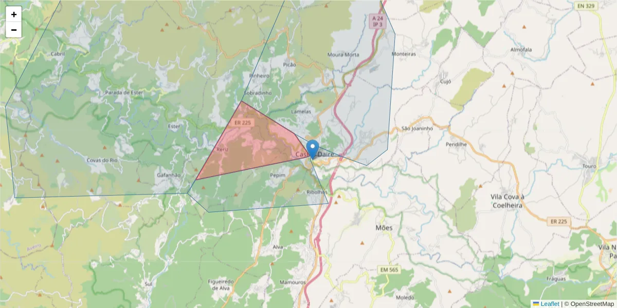 Mapa detalhado do código postal 3600-136 com limites, códigos postais vizinhos e agências dos correios