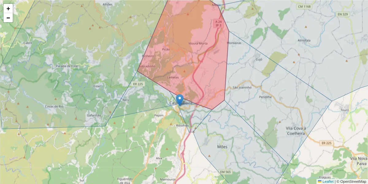 Mapa detalhado do código postal 3600-199 com limites, códigos postais vizinhos e agências dos correios