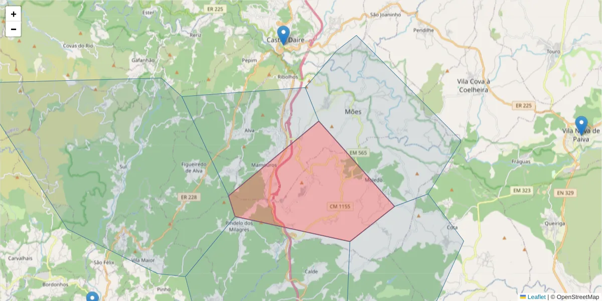 Mapa detalhado do código postal 3600-432 com limites, códigos postais vizinhos e agências dos correios