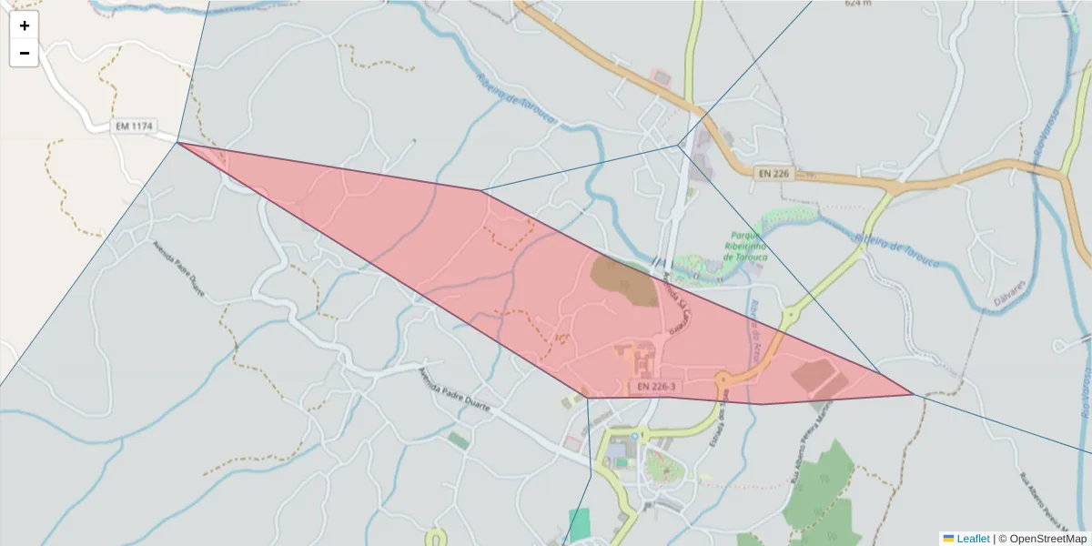 Mapa detalhado do código postal 3610-001 com limites, códigos postais vizinhos e agências dos correios