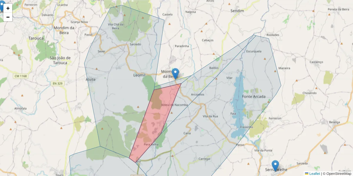 Mapa detalhado do código postal 3620-371 com limites, códigos postais vizinhos e agências dos correios