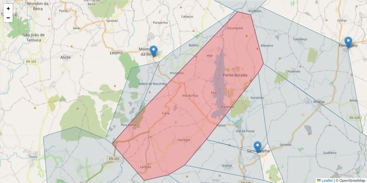 Mapa detalhado do código postal 3620-463 com limites, códigos postais vizinhos e agências dos correios