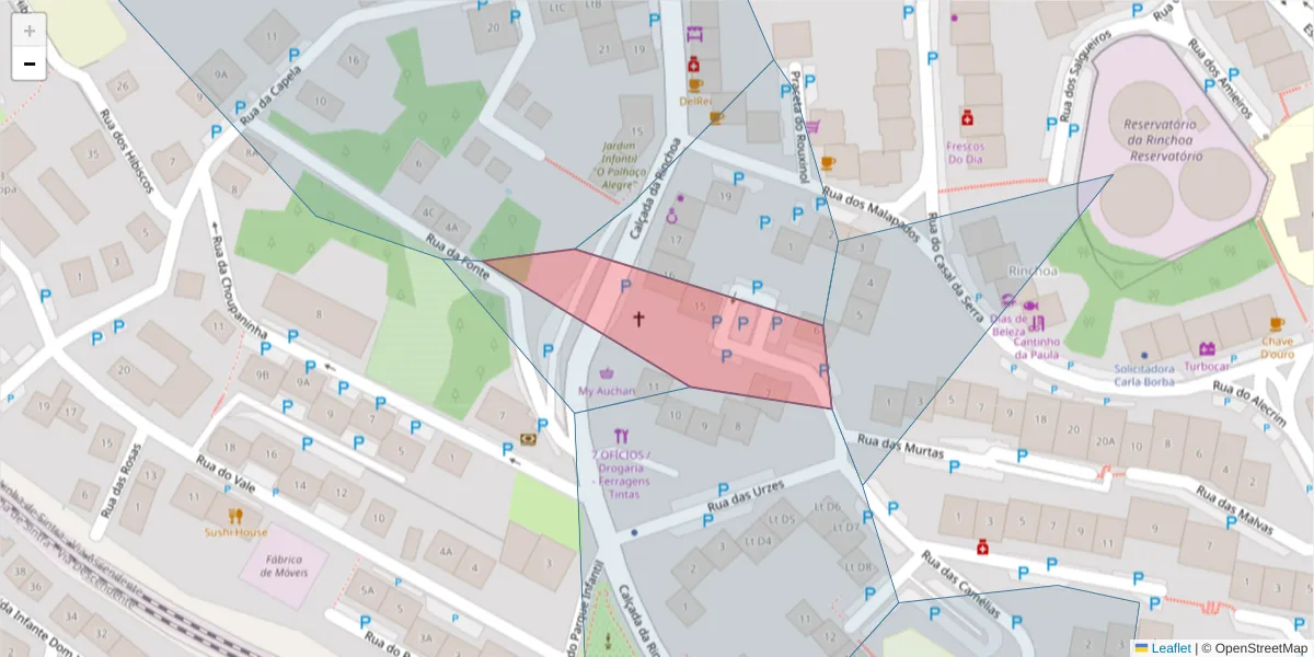 Mapa detalhado do código postal 3635-311 com limites, códigos postais vizinhos e agências dos correios