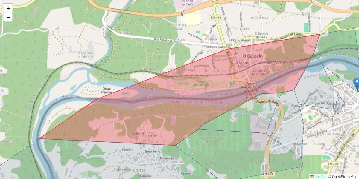 Mapa detalhado do código postal 36450 com limites, códigos postais vizinhos e agências dos correios