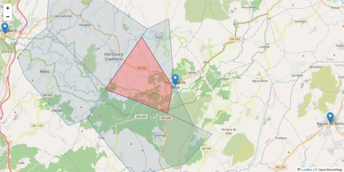 Mapa detalhado do código postal 3650-202 com limites, códigos postais vizinhos e agências dos correios