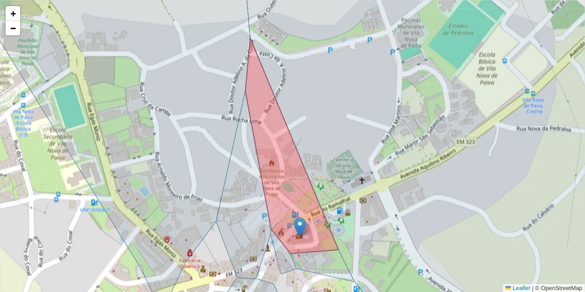 Mapa detalhado do código postal 3650-207 com limites, códigos postais vizinhos e agências dos correios