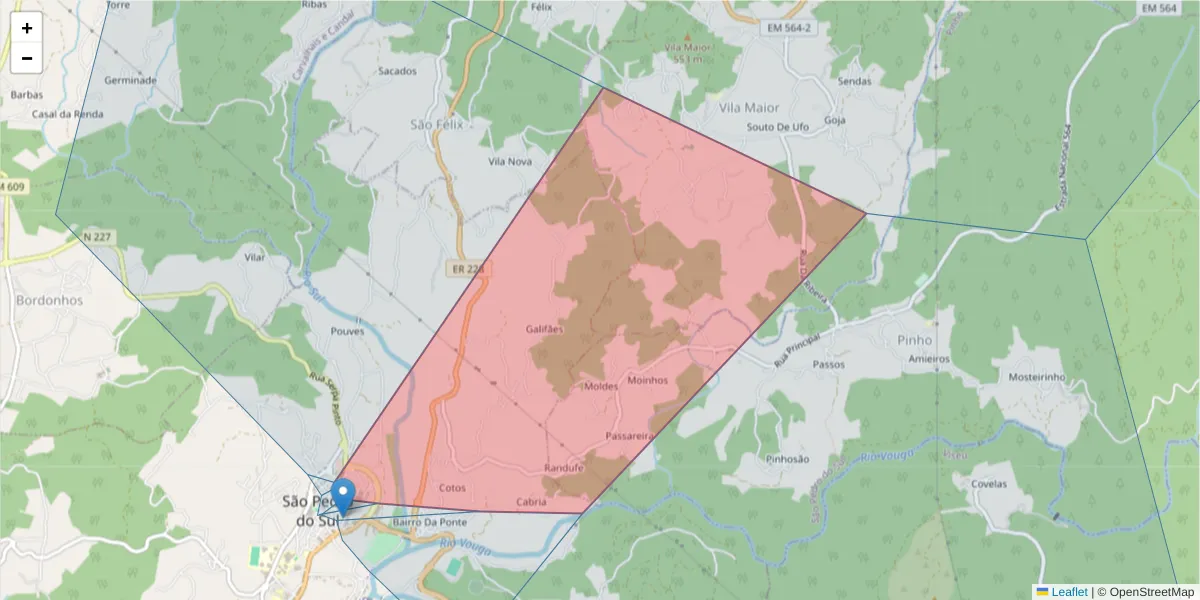Mapa detalhado do código postal 3660-436 com limites, códigos postais vizinhos e agências dos correios