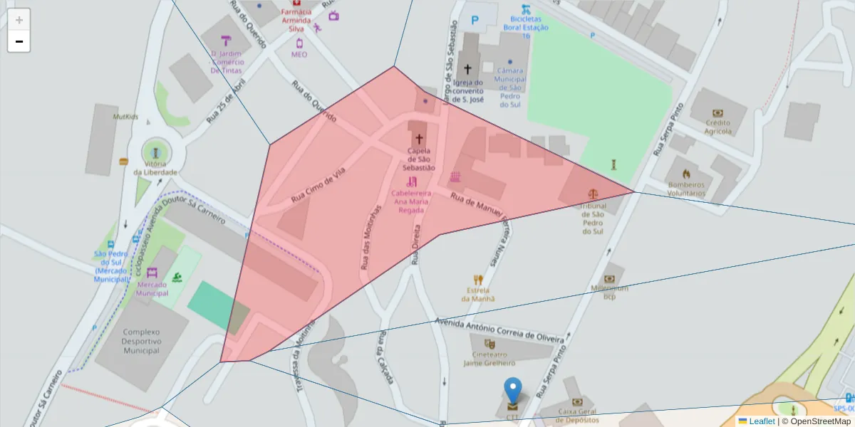 Mapa detalhado do código postal 3660-441 com limites, códigos postais vizinhos e agências dos correios