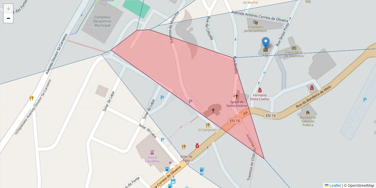 Mapa detalhado do código postal 3660-442 com limites, códigos postais vizinhos e agências dos correios