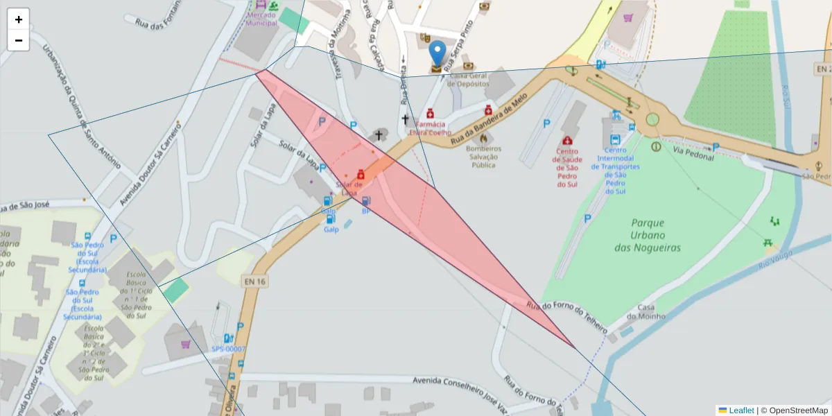 Mapa detalhado do código postal 3660-462 com limites, códigos postais vizinhos e agências dos correios