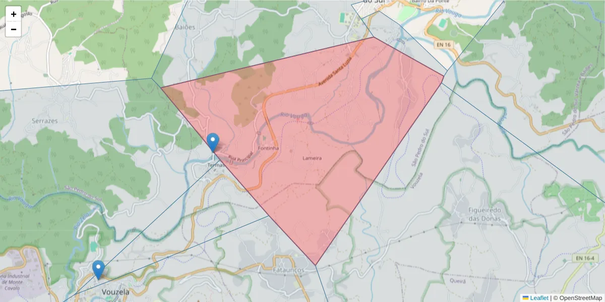 Mapa detalhado do código postal 3660-503 com limites, códigos postais vizinhos e agências dos correios
