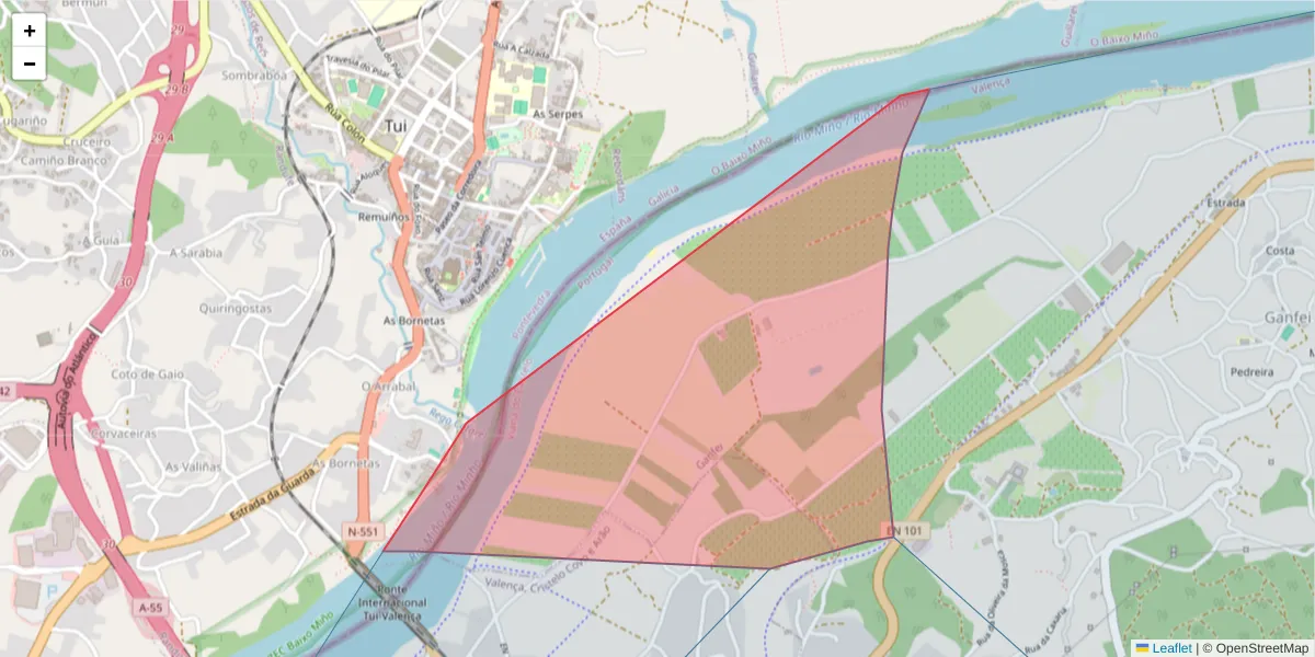 Mapa detalhado do código postal 36700 com limites, códigos postais vizinhos e agências dos correios