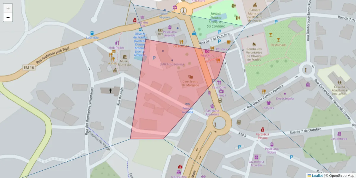 Mapa detalhado do código postal 3680-110 com limites, códigos postais vizinhos e agências dos correios