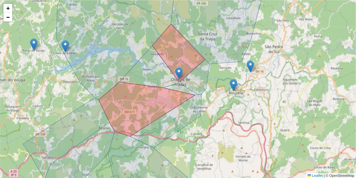 Mapa detalhado do código postal 3680-112 com limites, códigos postais vizinhos e agências dos correios
