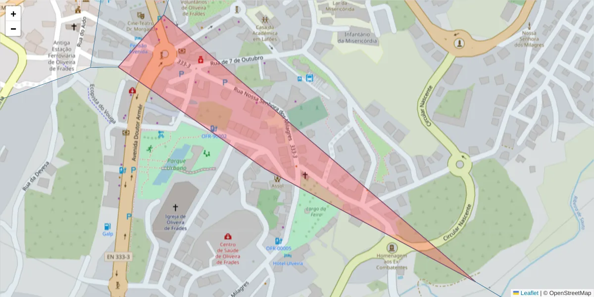 Mapa detalhado do código postal 3680-142 com limites, códigos postais vizinhos e agências dos correios