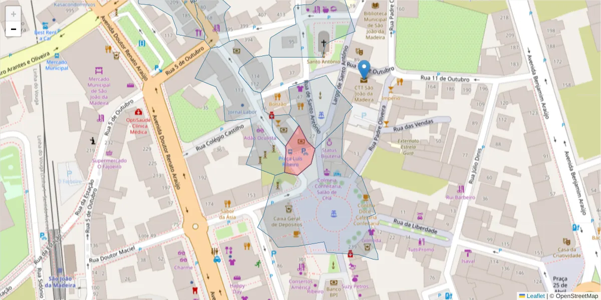 Mapa detalhado do código postal 3700-007 com limites, códigos postais vizinhos e agências dos correios