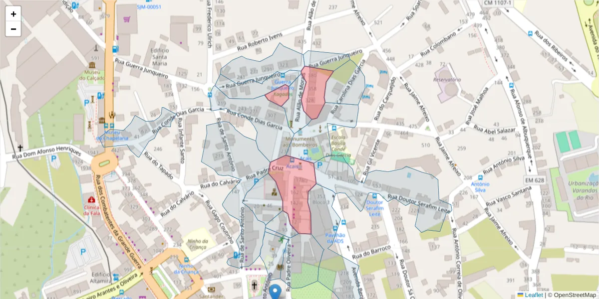 Mapa detalhado do código postal 3700-019 com limites, códigos postais vizinhos e agências dos correios