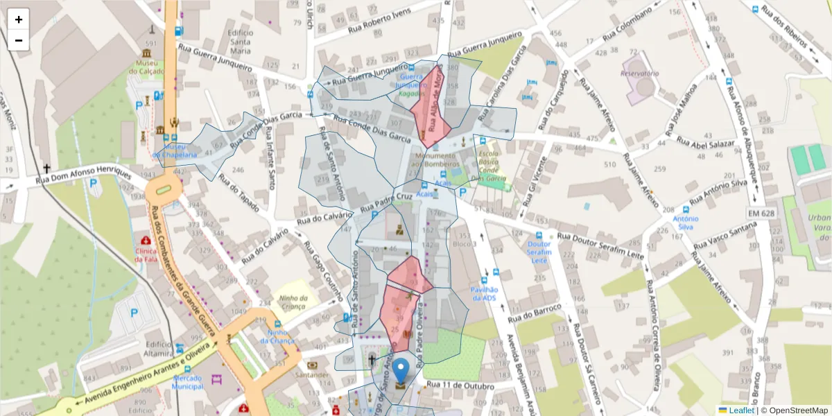 Mapa detalhado do código postal 3700-021 com limites, códigos postais vizinhos e agências dos correios