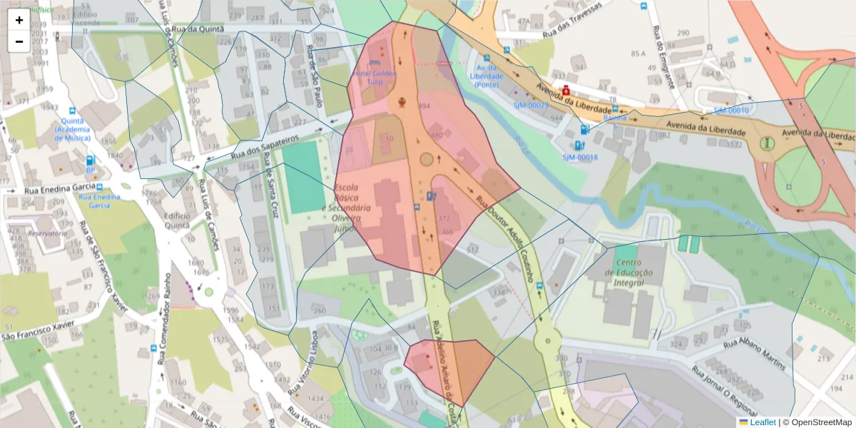 Mapa detalhado do código postal 3700-023 com limites, códigos postais vizinhos e agências dos correios