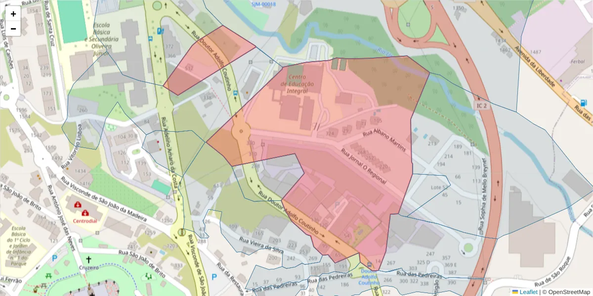 Mapa detalhado do código postal 3700-024 com limites, códigos postais vizinhos e agências dos correios