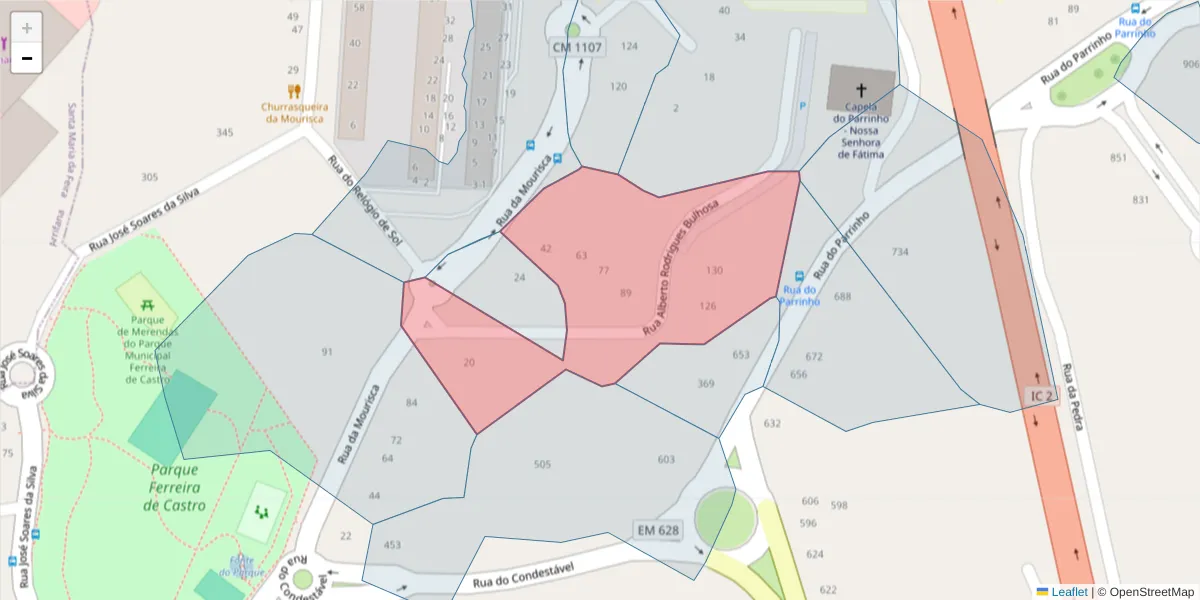 Mapa detalhado do código postal 3700-029 com limites, códigos postais vizinhos e agências dos correios