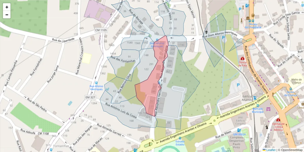 Mapa detalhado do código postal 3700-031 com limites, códigos postais vizinhos e agências dos correios
