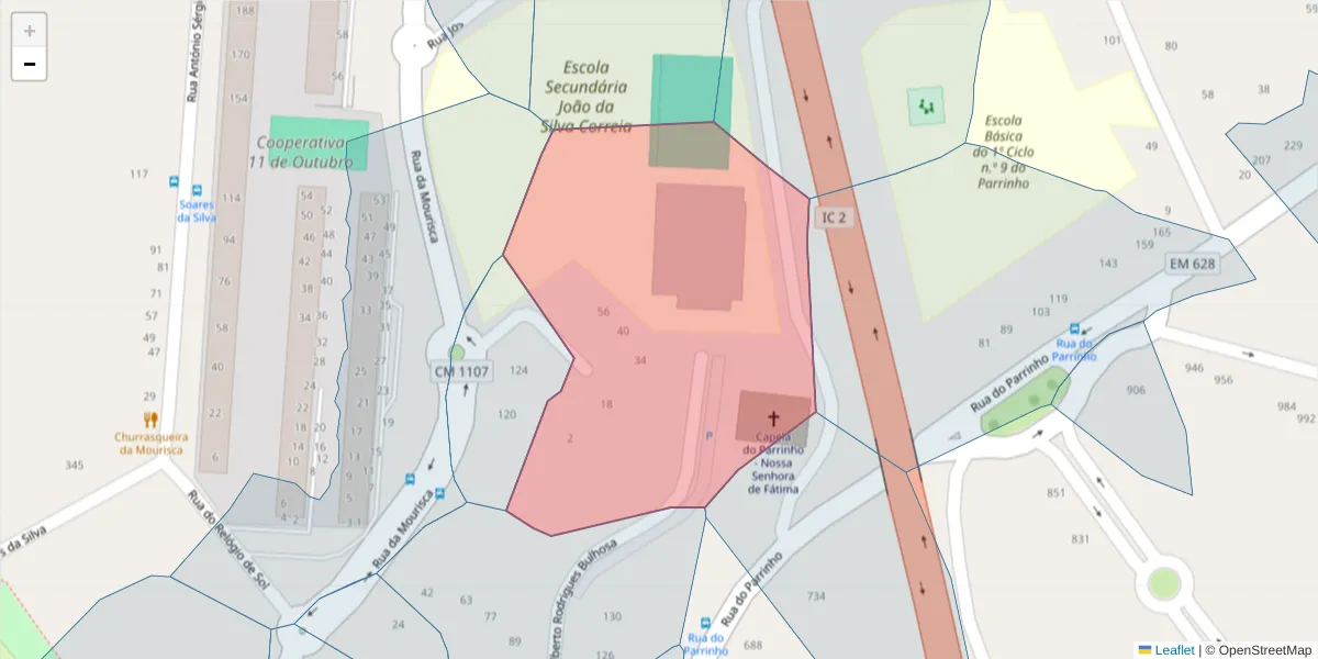 Mapa detalhado do código postal 3700-032 com limites, códigos postais vizinhos e agências dos correios