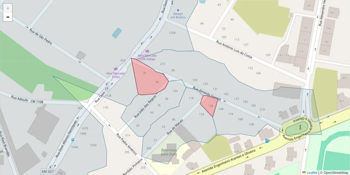 Mapa detalhado do código postal 3700-033 com limites, códigos postais vizinhos e agências dos correios