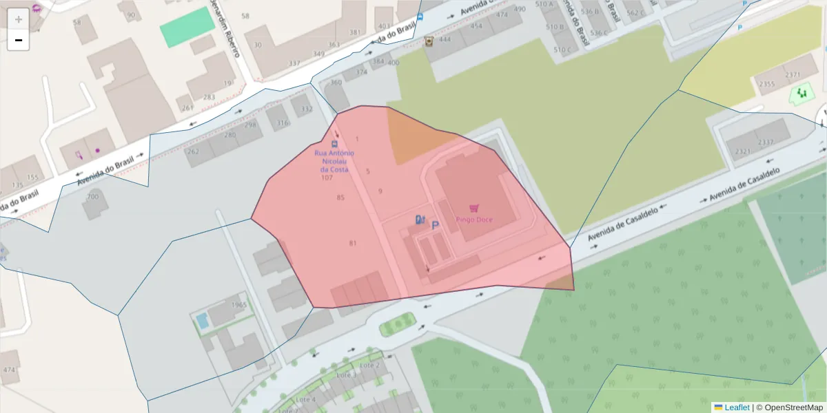 Mapa detalhado do código postal 3700-044 com limites, códigos postais vizinhos e agências dos correios