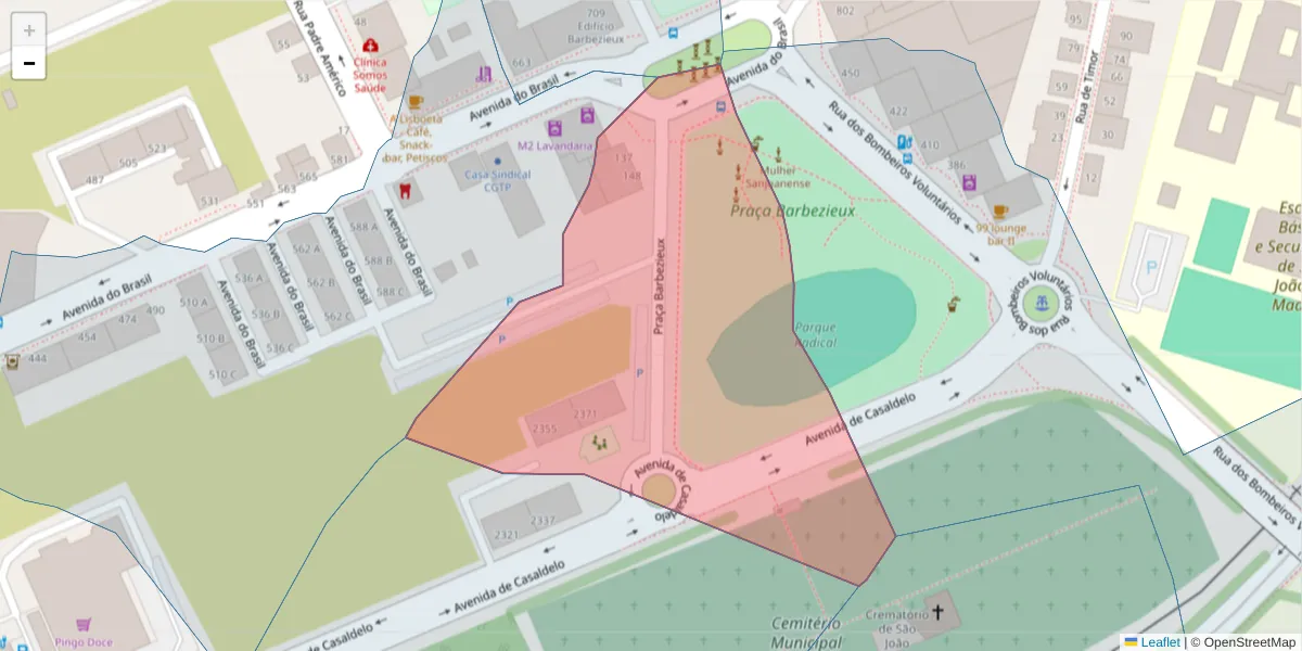 Mapa detalhado do código postal 3700-055 com limites, códigos postais vizinhos e agências dos correios