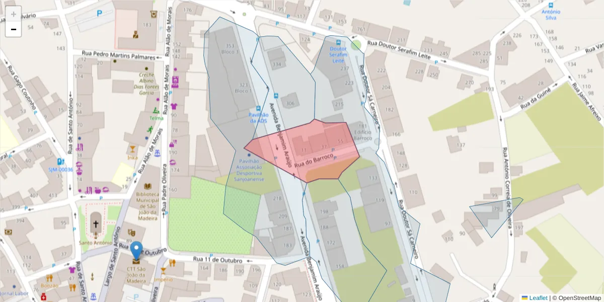Mapa detalhado do código postal 3700-056 com limites, códigos postais vizinhos e agências dos correios