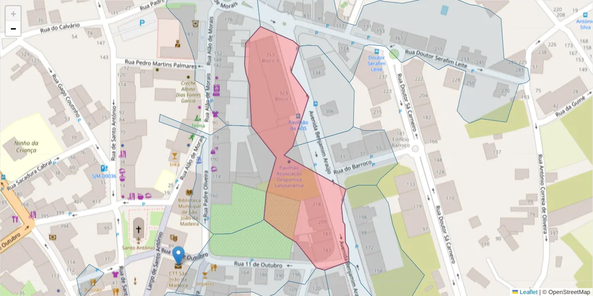 Mapa detalhado do código postal 3700-061 com limites, códigos postais vizinhos e agências dos correios