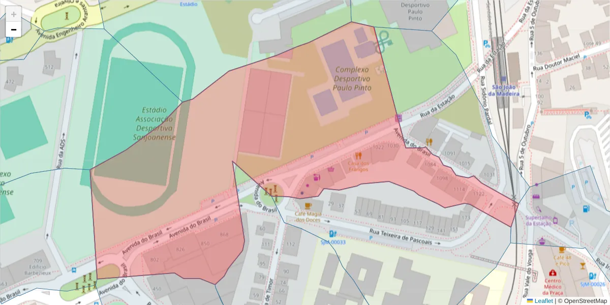 Mapa detalhado do código postal 3700-069 com limites, códigos postais vizinhos e agências dos correios