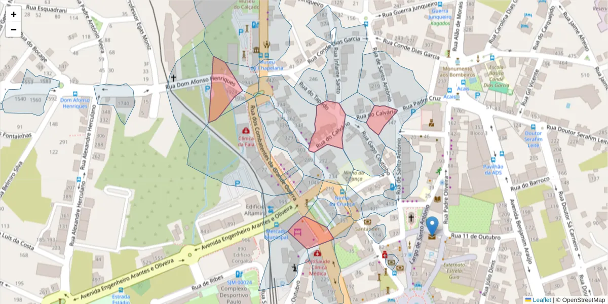Mapa detalhado do código postal 3700-075 com limites, códigos postais vizinhos e agências dos correios