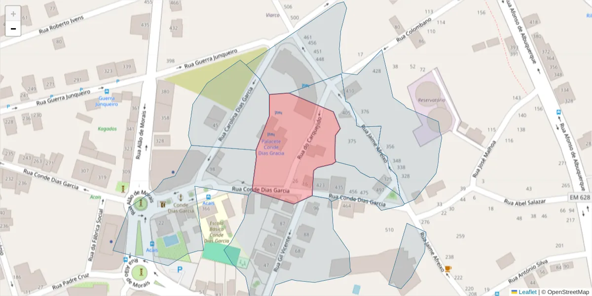 Mapa detalhado do código postal 3700-078 com limites, códigos postais vizinhos e agências dos correios