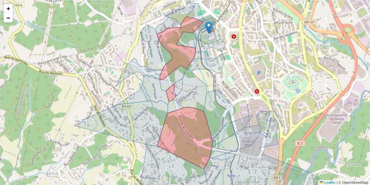 Mapa detalhado do código postal 3700-079 com limites, códigos postais vizinhos e agências dos correios