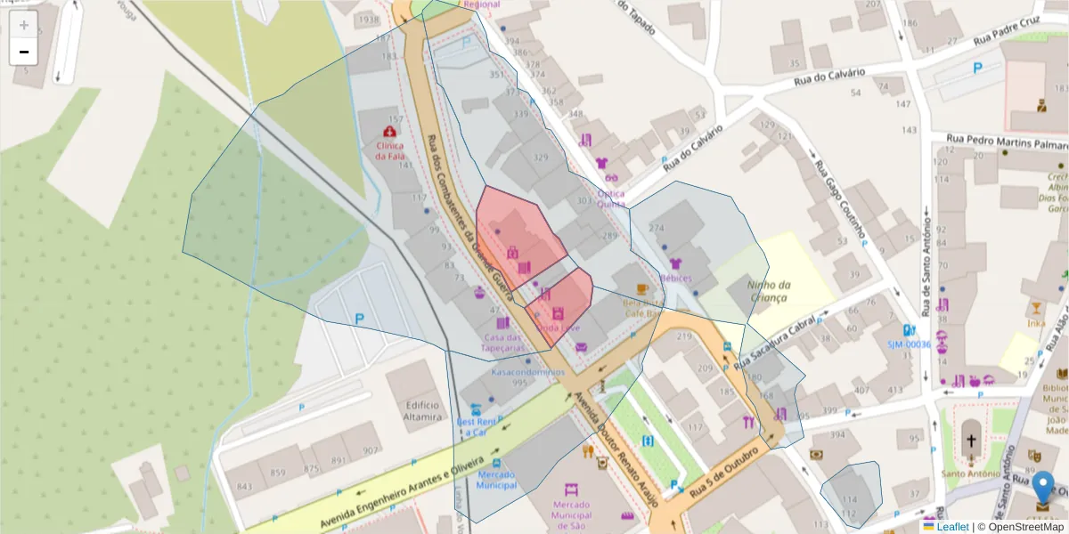 Mapa detalhado do código postal 3700-087 com limites, códigos postais vizinhos e agências dos correios