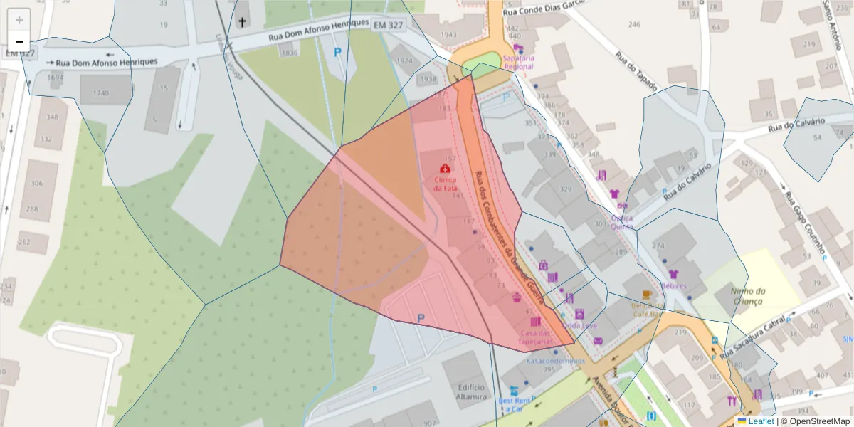 Mapa detalhado do código postal 3700-088 com limites, códigos postais vizinhos e agências dos correios