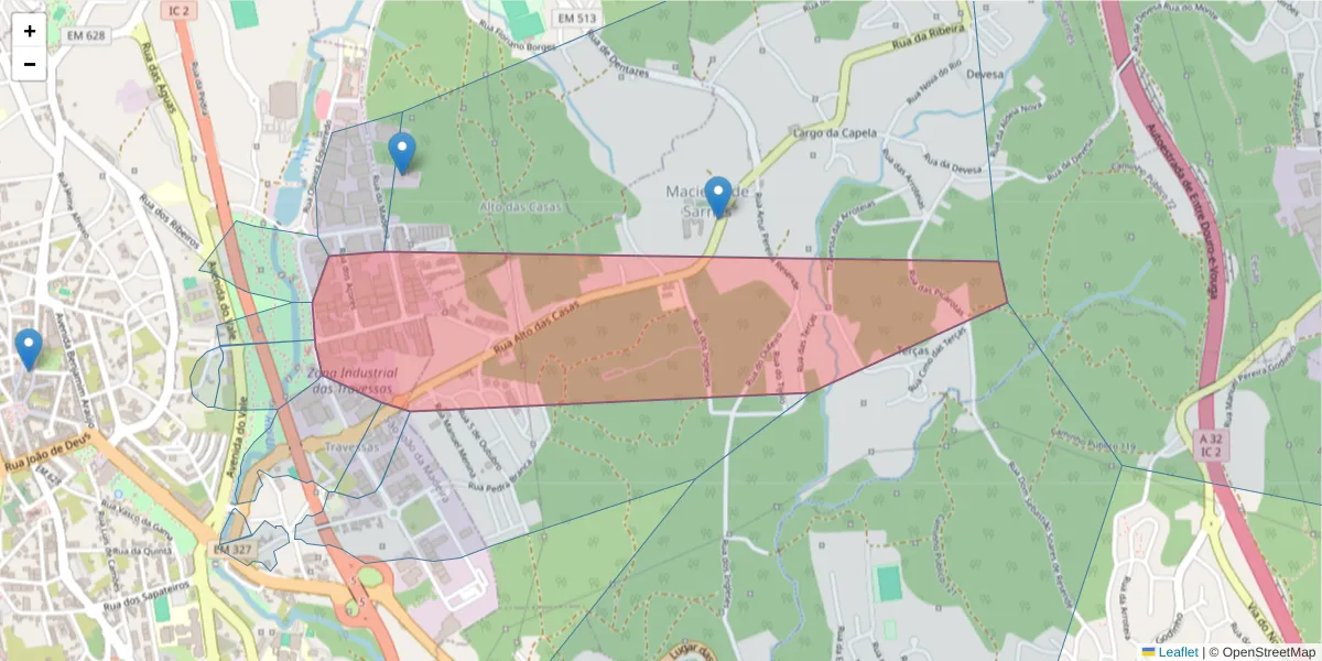Mapa detalhado do código postal 3700-089 com limites, códigos postais vizinhos e agências dos correios