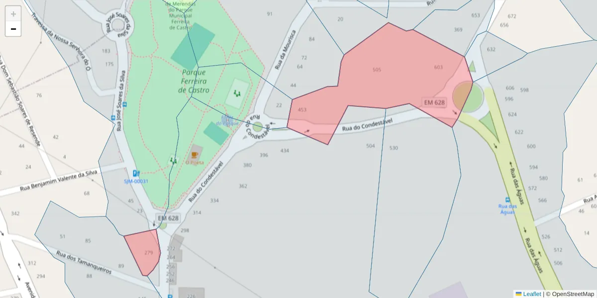 Mapa detalhado do código postal 3700-093 com limites, códigos postais vizinhos e agências dos correios