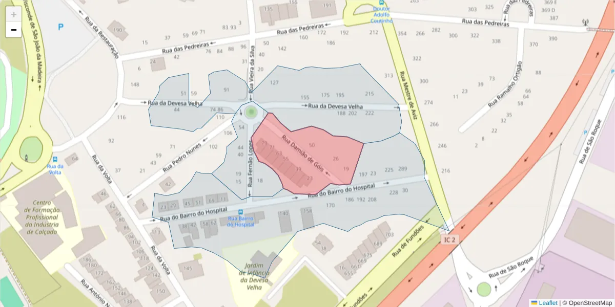 Mapa detalhado do código postal 3700-098 com limites, códigos postais vizinhos e agências dos correios