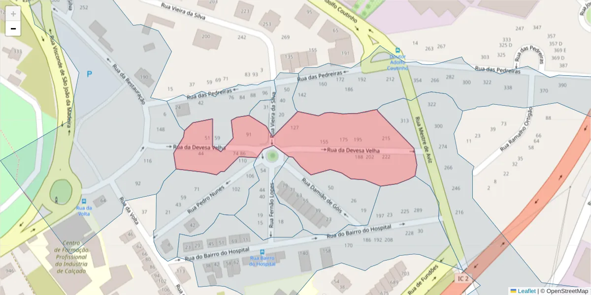 Mapa detalhado do código postal 3700-099 com limites, códigos postais vizinhos e agências dos correios