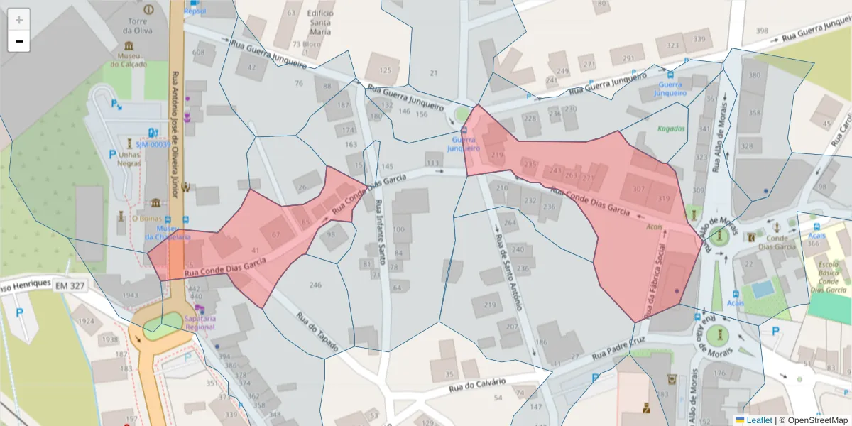 Mapa detalhado do código postal 3700-104 com limites, códigos postais vizinhos e agências dos correios