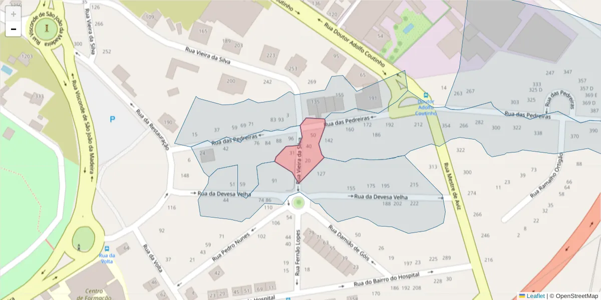 Mapa detalhado do código postal 3700-106 com limites, códigos postais vizinhos e agências dos correios