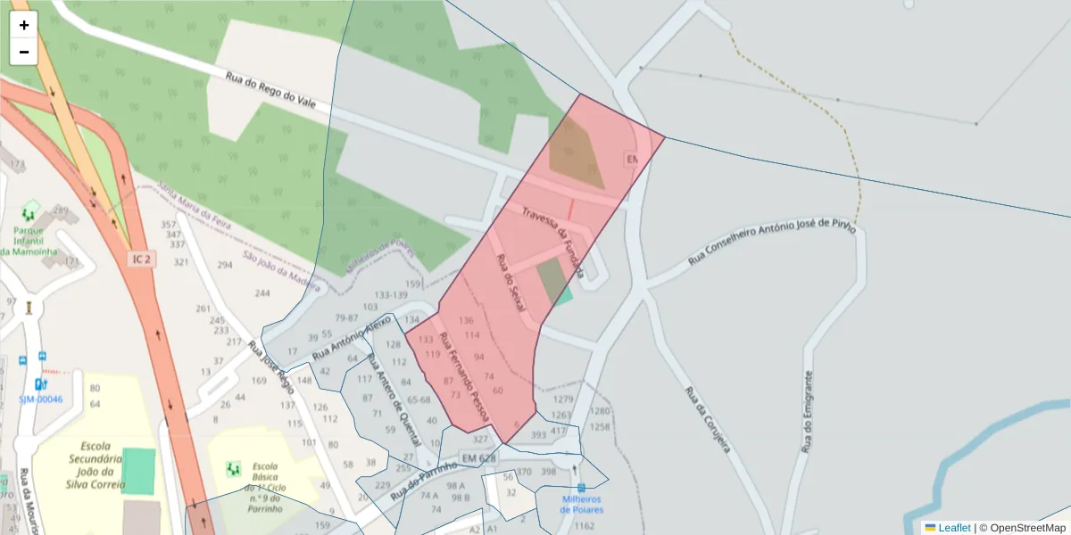Mapa detalhado do código postal 3700-113 com limites, códigos postais vizinhos e agências dos correios