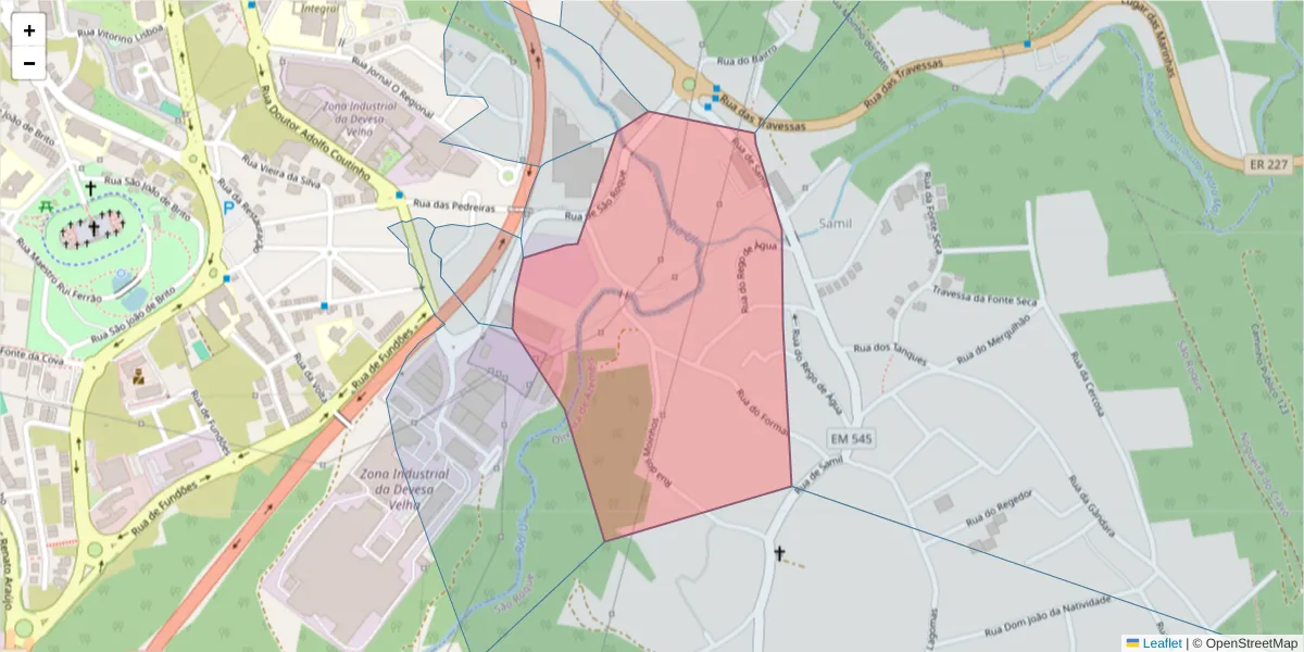 Mapa detalhado do código postal 3700-117 com limites, códigos postais vizinhos e agências dos correios