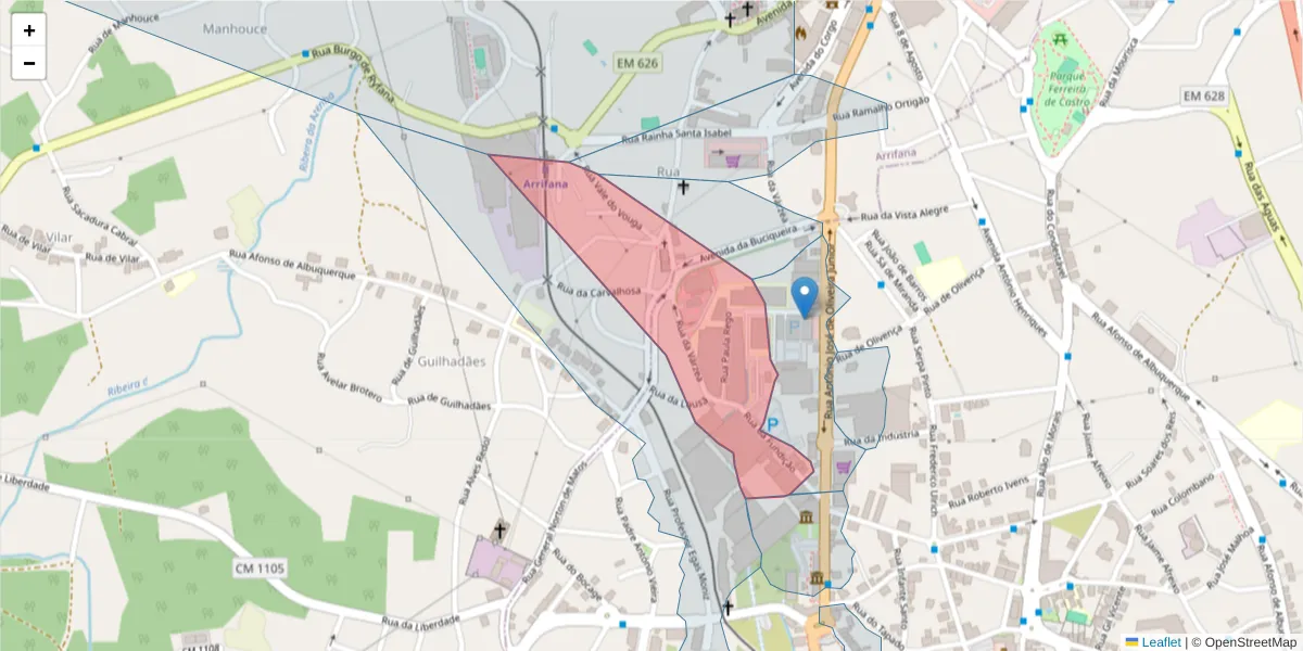 Mapa detalhado do código postal 3700-119 com limites, códigos postais vizinhos e agências dos correios