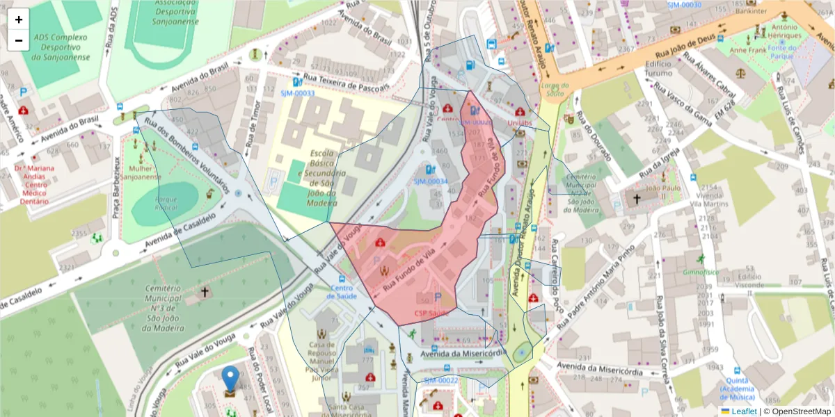 Mapa detalhado do código postal 3700-120 com limites, códigos postais vizinhos e agências dos correios