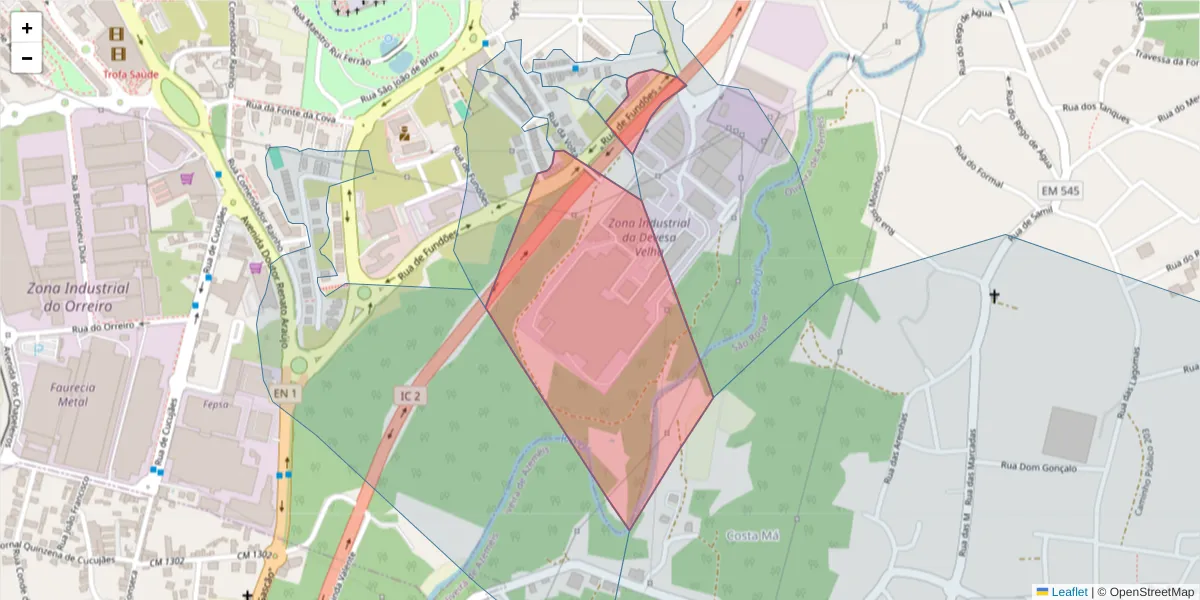 Mapa detalhado do código postal 3700-121 com limites, códigos postais vizinhos e agências dos correios